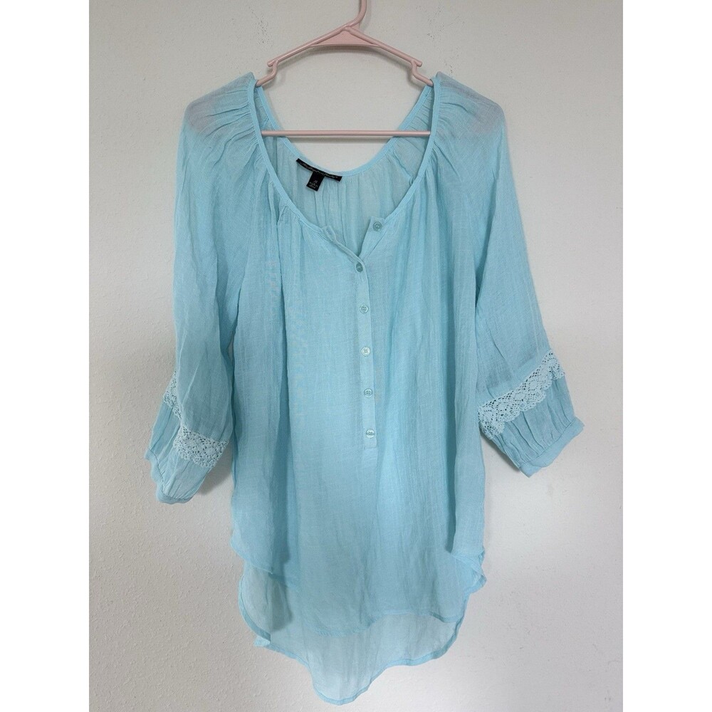 Macdougal & Houston Sheer Crochet Blouse Boho Chic Flowy Top Size M Classic